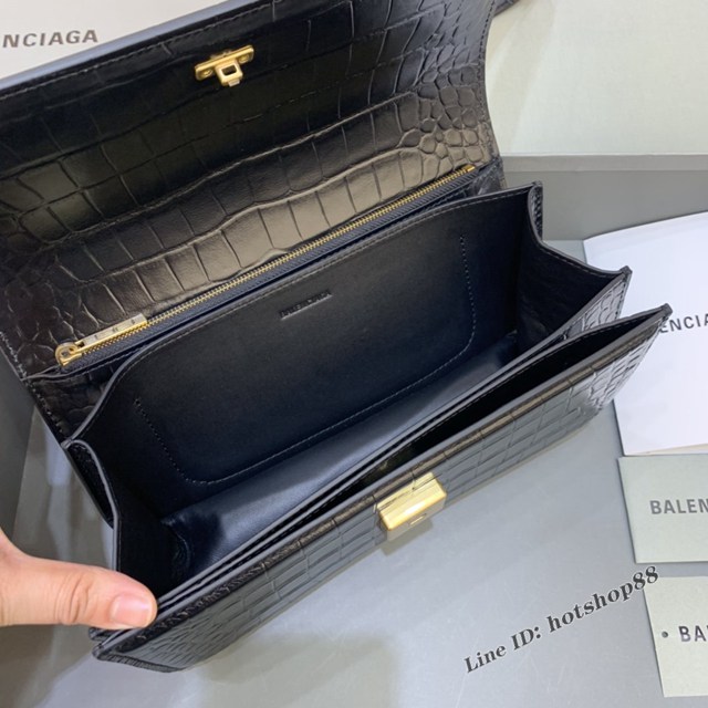 Balenciaga專櫃爆款大號鱷魚黑色肩背包 巴黎世家新款Gossip bag斜挎包 fyj1319